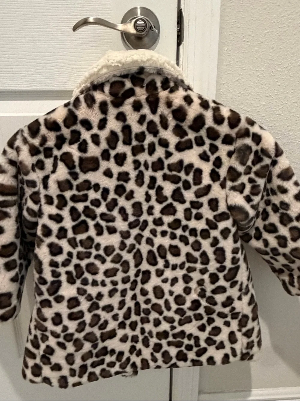 Hannnah Banana Toddler Faux Fur Leopard Coat with Sherpa Collar - Cream/Brown